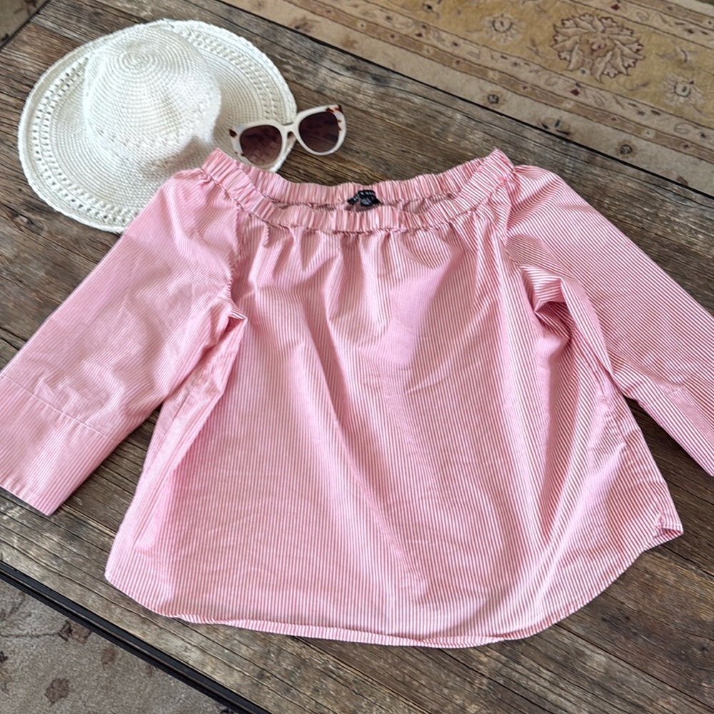 ZAC & RACHEL Gathered Scoop Neck Pin Striped Shirt